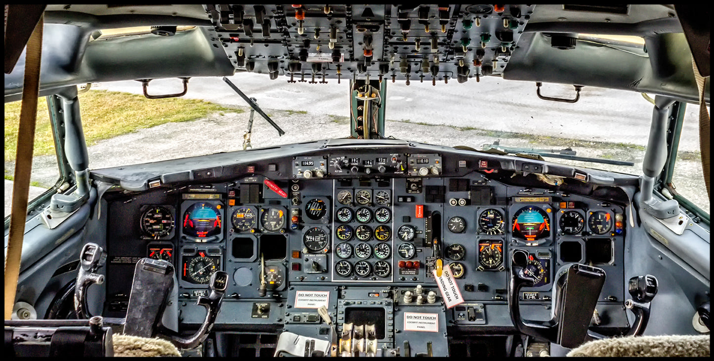 10"x20" color airline photograph of a Boeing 727-200 cockpit