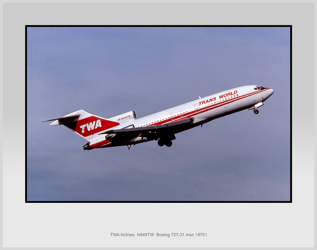 TWA Airlines Boeing 727-31 Color Photograph (I210RAFH11X14)