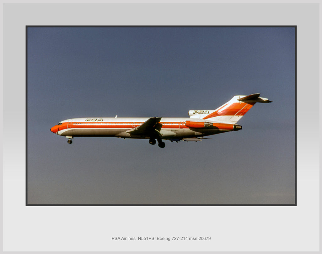 PSA Airlines Boeing 727-214 Color Photograph (I265LAAL11X14)