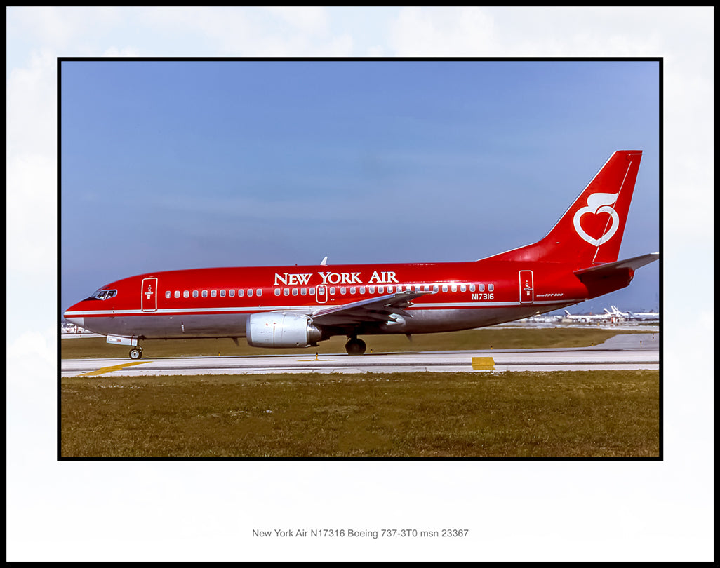 New York Air Airlines Boeing 737-3T0 Color Photograph (K016LGUS11X14)