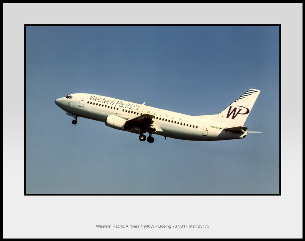 Western Pacific Airlines Boeing 737-317 Color Photograph (K038LAAA11X14)