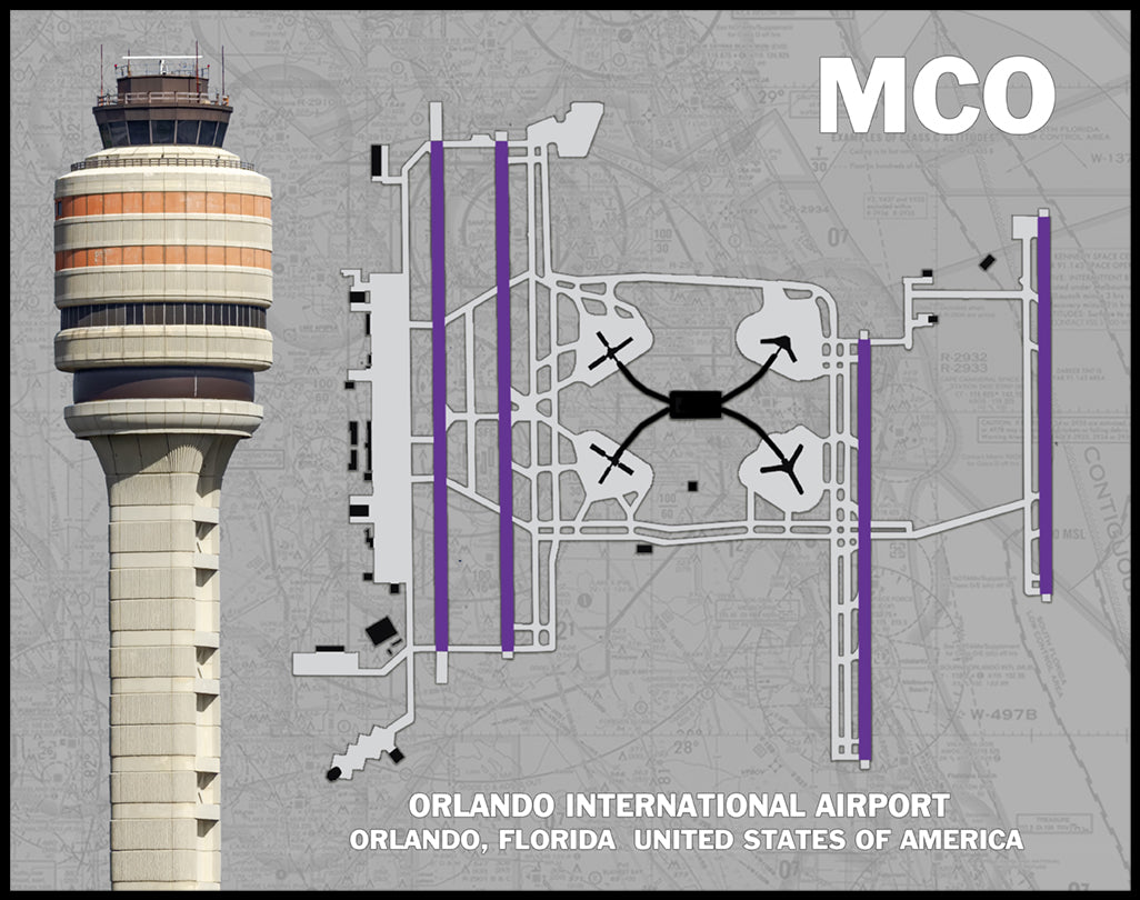 MCO Airport Diagram with Control Tower Color Photograph (MCO11X14)