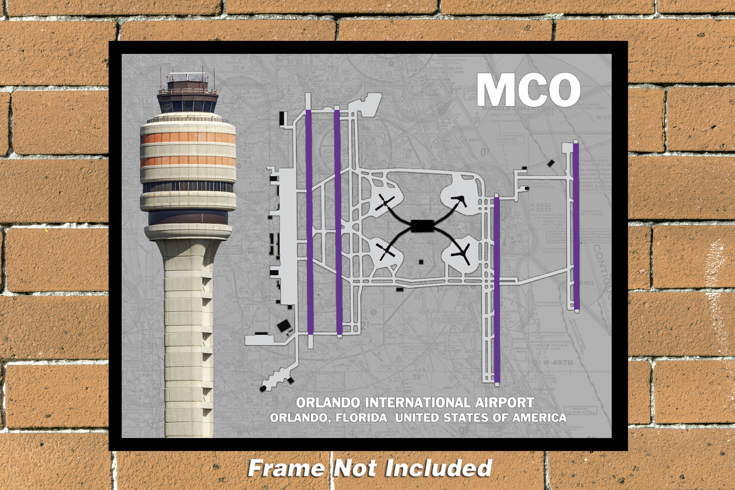 MCO Airport Diagram with Control Tower Color Photograph (MCO11X14)