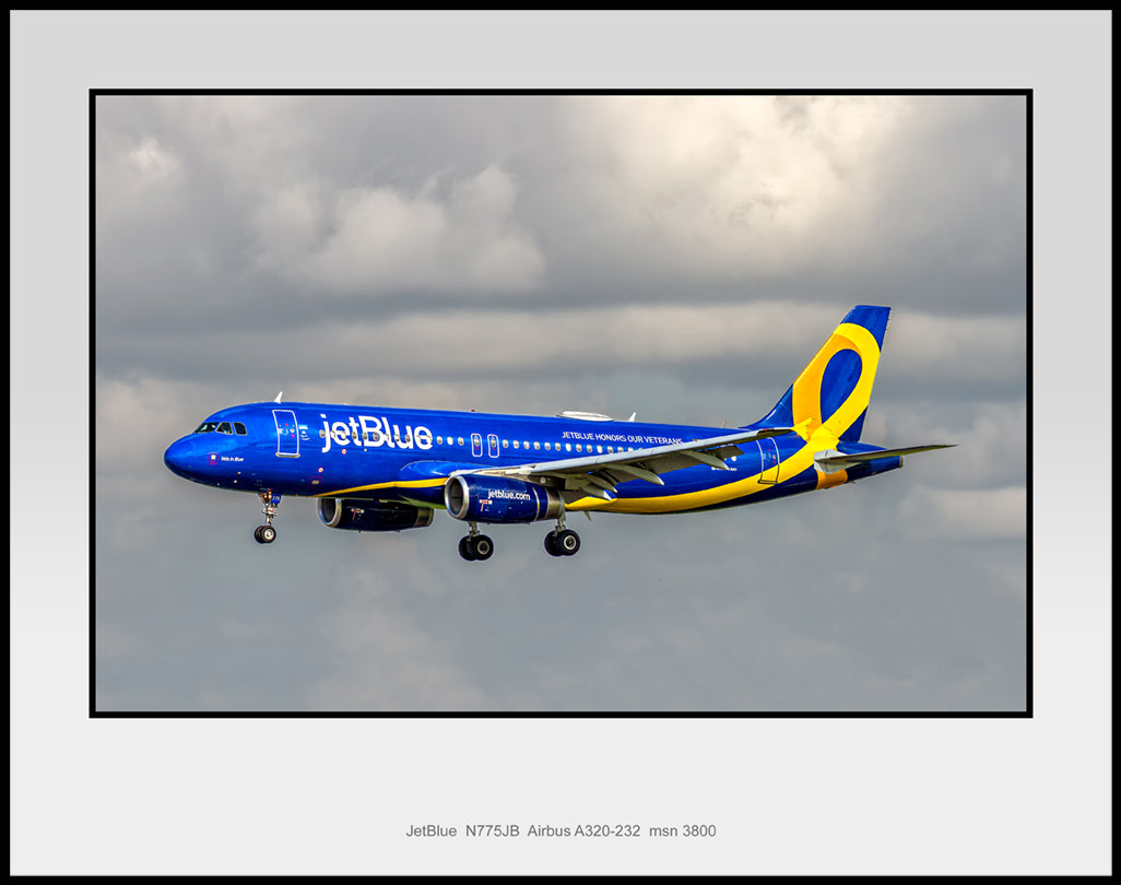 JetBlue Airways N775JB Airbus A320 11" X 14" Color Photograph (T263LAJM11X14)