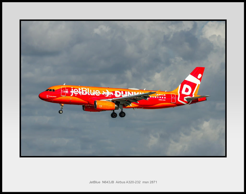 JetBlue Airways N643JB Airbus A320 11" X 14" Color Photograph (T264LAJM11X14)