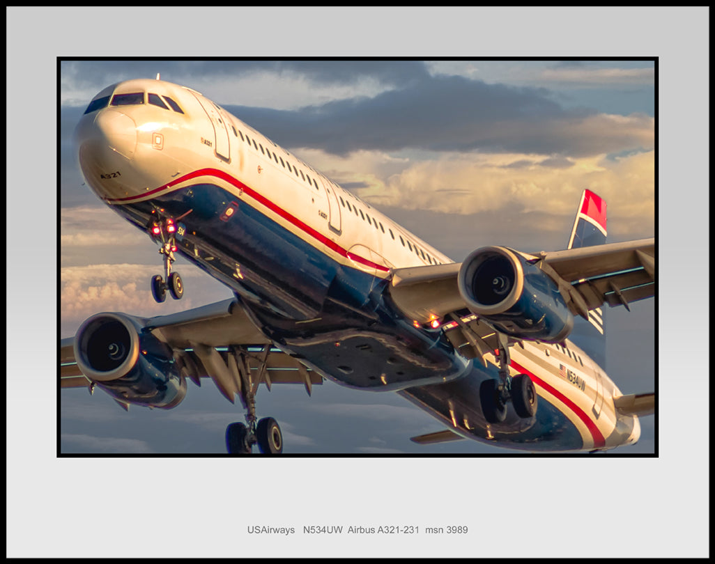 USAirways Airlines Airbus A321-231 Color Photograph (TA055LAJM11X14)
