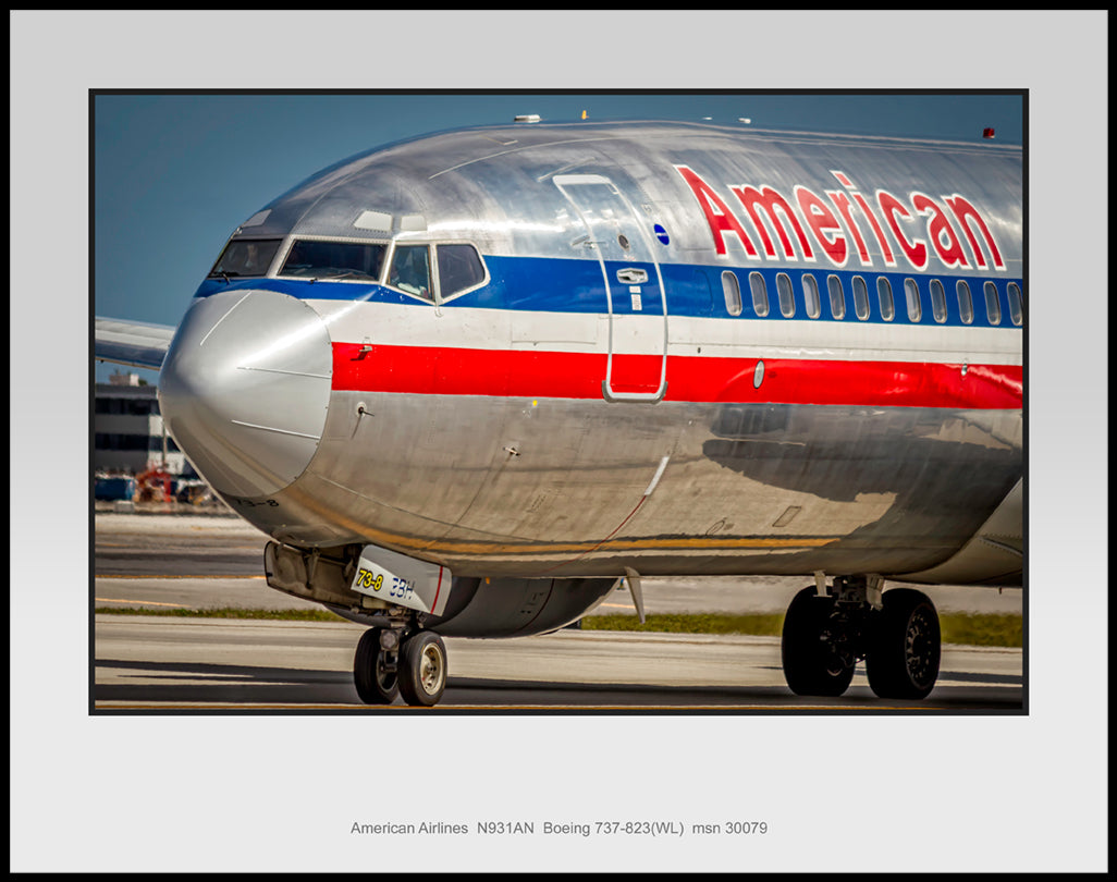 American Airlines Legacy Boeing 737 Nose Color Photograph (UU125LGJM11X14)