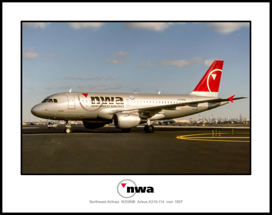 Northwest Airlines Airbus A319-114 11" x 14" Color Photograph (AB082LGAS11X14)