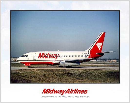 Midway Airlines Boeing 737-2T4 Color Photograph J010LGJC11X14