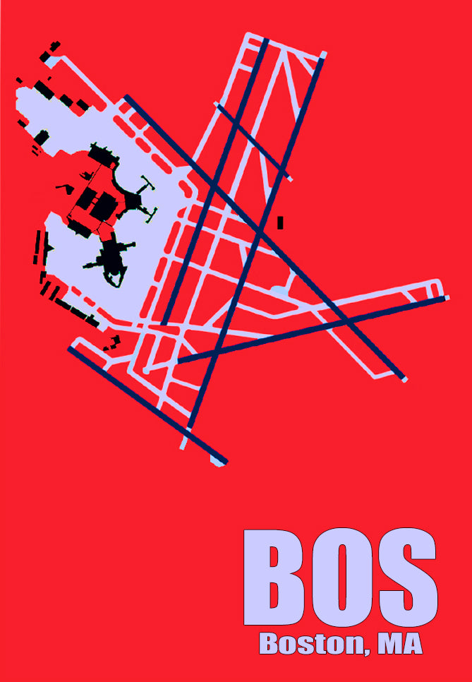BOS Boston Airport Diagram Map Handmade 3.25" x 2.25" Fridge Magnet (MM10025)