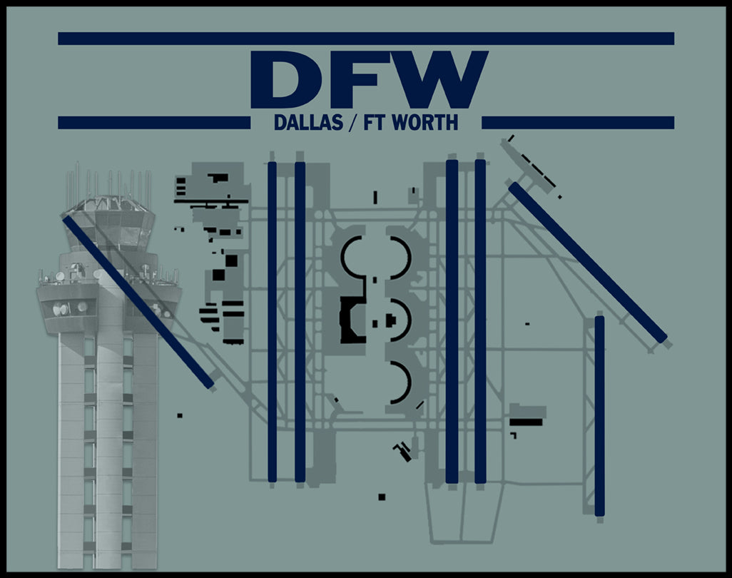 DFW Airport Diagram with Control Tower Color Photograph (DFW11X14 ...