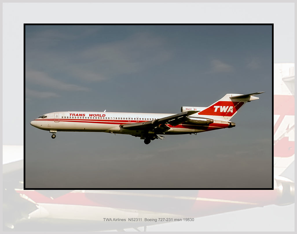 TWA Airlines Boeing 727-231 Color Photograph (I109LAAS11X14)
