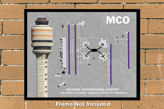 MCO Airport Diagram with Control Tower Color Photograph (MCO11X14)