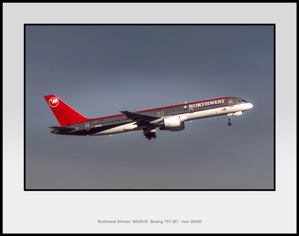 Northwest Airlines Boeing 757-251 11" x 14" Color Photograph (N149RADW11X14)