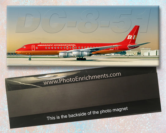 Braniff International Douglas DC-8-51 Handmade 2" x 5" Fridge Magnet (PMT1794)