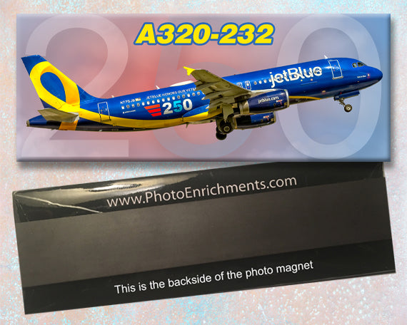 JetBlue Airways 2022 "Vets in Blue 250" Airbus A320-232 Fridge Magnet (PMT1834)