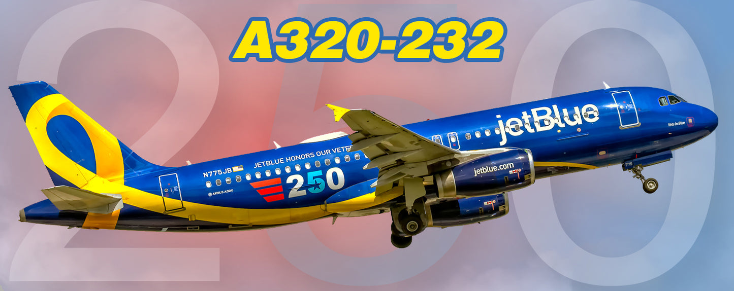 JetBlue Airways 2022 "Vets in Blue 250" Airbus A320-232 Fridge Magnet (PMT1834)