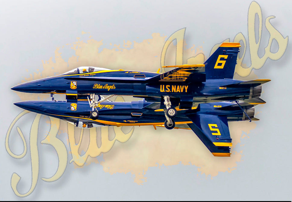 Fridge Magnet of U.S. Navy fighter jets with 'Blue Angels' branding on a light gray background.
