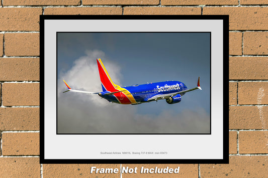 Southwest Airlines Boeing 737-8 MAX Color Photograph (UB009RAJM11X14)
