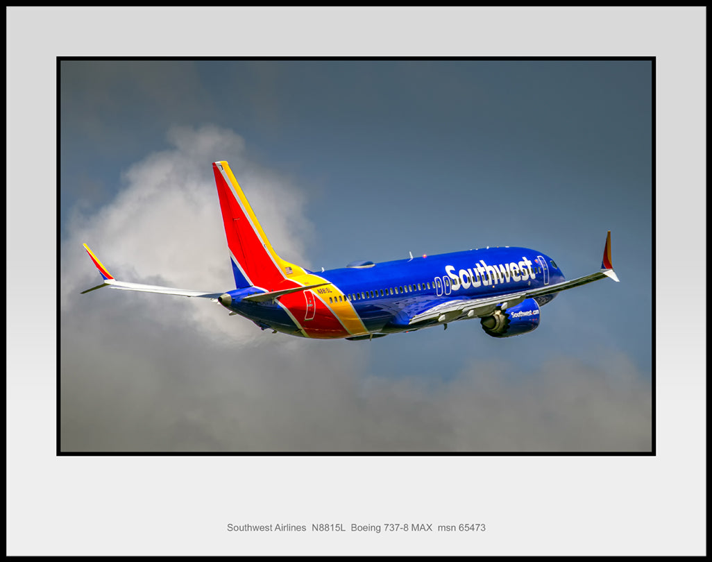 Southwest Airlines Boeing 737-8 MAX Color Photograph (UB009RAJM11X14)