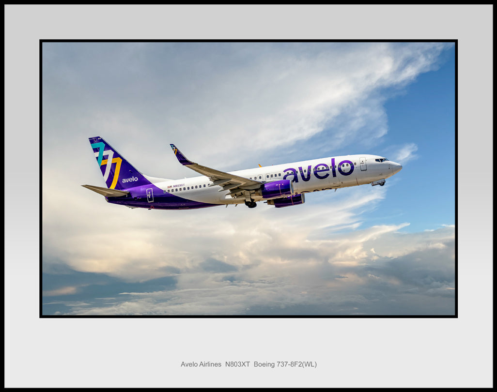 Avelo Airlines Boeing 7383-8F2(WL) Color Photograph (UU145RAJM11X14)