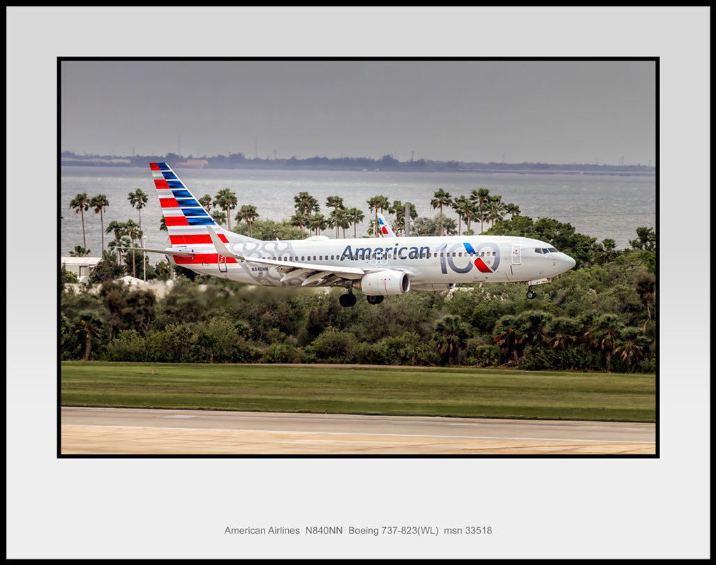 American Airlines Boeing 727-823(WL) 100 Anniversary, Color Photograph (UU156RAJM11X14)