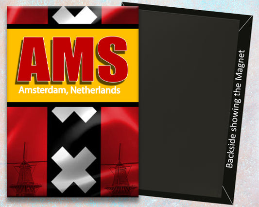 AMS Amsterdam airport IATA code handmade fridge magnet 