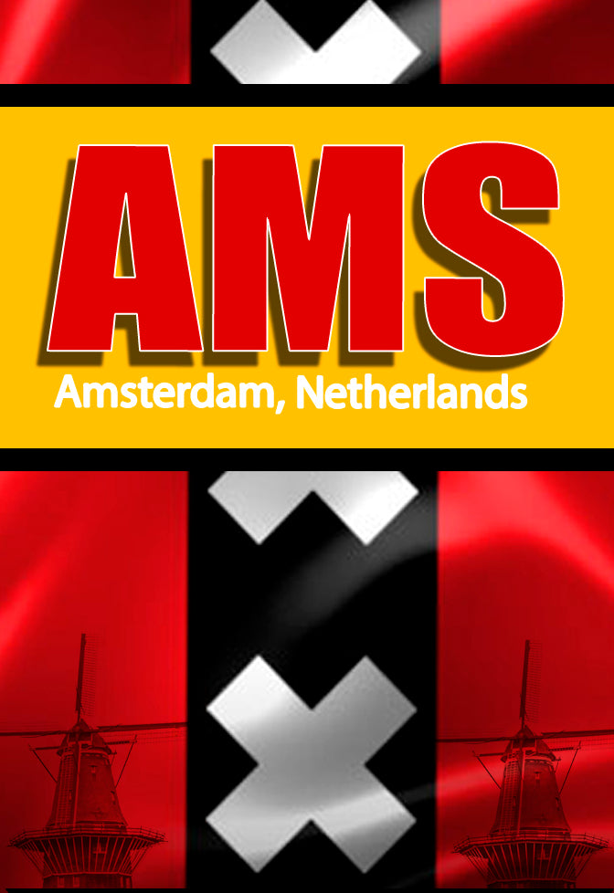 AMS Amsterdam Airport IATA city code fridge magnet from PhotoEnrichments.com