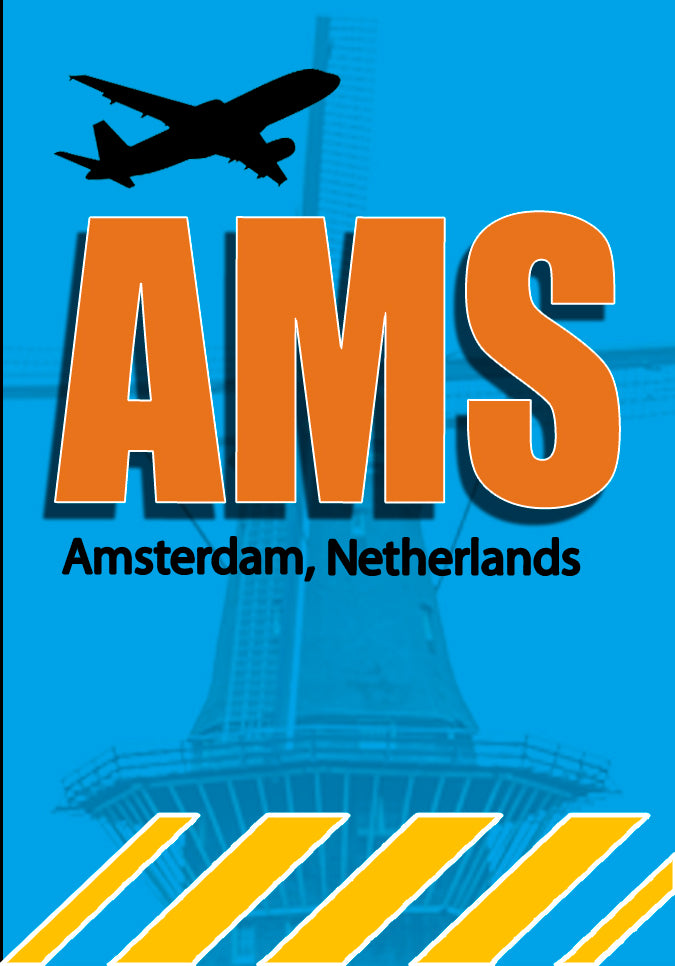 2.25"x3.25" handmade fridge magnet AMS Amsterdam airport IATA code