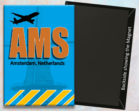 2.25"x3.25" handmade airport IATA code fridge magnet of AMS Amsterdam Airport
