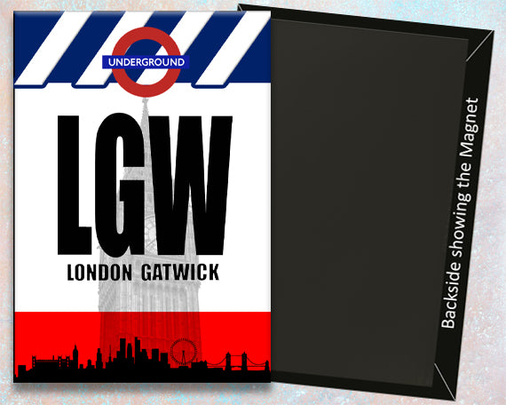 2.25"x3.25" handmade fridge magnet LGW London Gatwick airport IATA code