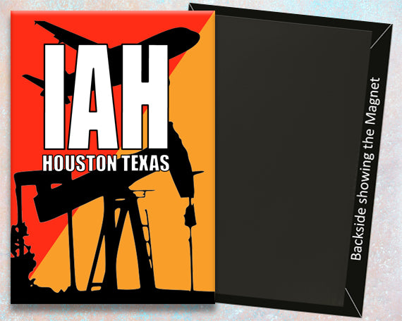 2.25"x3.25" handmade fridge magnet IAH Houston Intercontinental airport IATA code