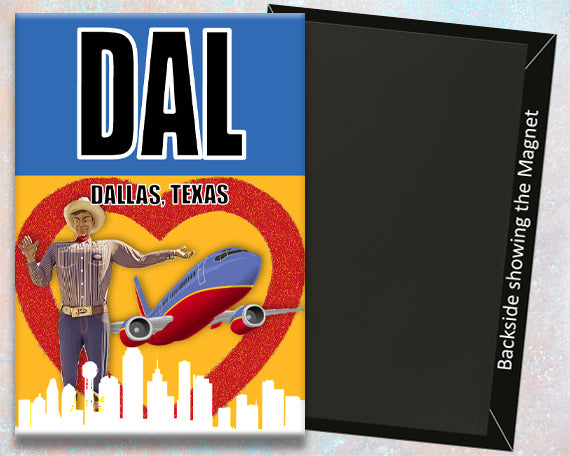 2.25"x3.25" handmade fridge magnet DAL Dallas Love field airport IATA city code 