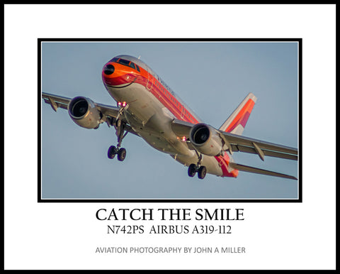 American Airlines PSA Colors Airbus A319 Catch the Smile  Color Photograph (APPL10003)