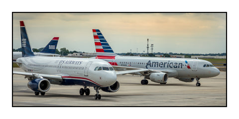 American & USAirways Airlines Airbuses Color Photograph (APPM10088)