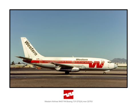 Western Airlines Boeing 737-2T2 Color Photograph (J031RGAS11X14)