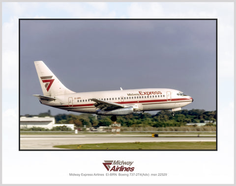 Midway Express Airlines Boeing 737-2T4 Color Photograph J176RALH11X14