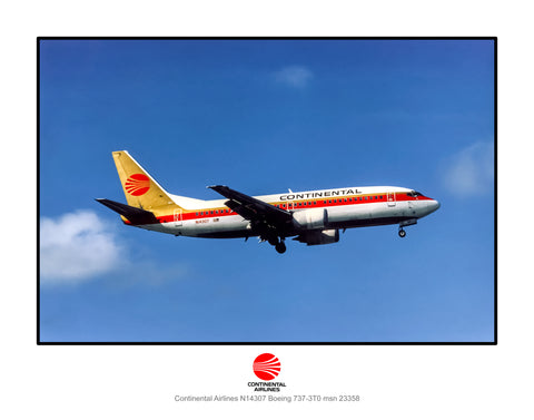 Continental Airlines Boeing 737-3T0 Color Photograph (K023RANC11X14)