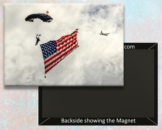 2.25"x3.25" handmade fridge magnet Parachuter with American flag and military aircraft